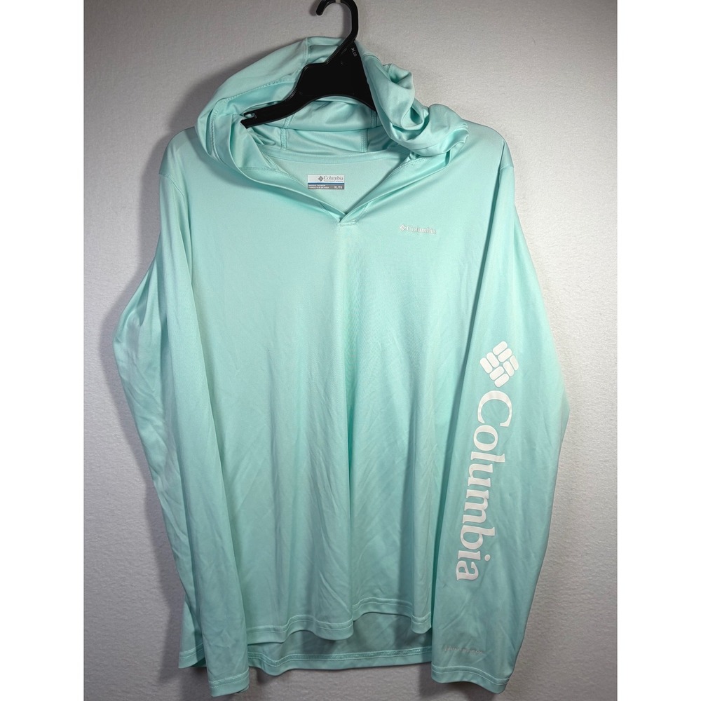 Columbia PFG Hoodie Womens XL Mint Green Excellent Long Sleeve Sun Shirt